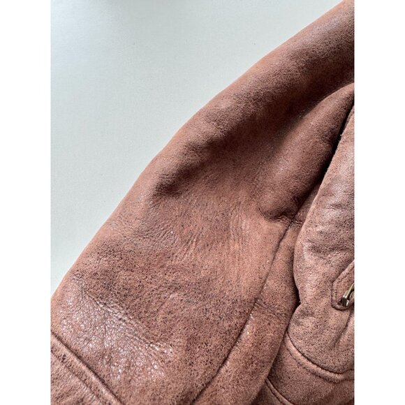 Vintage 90's ALDO Brown Sheepskin Leather Shearling Moto Biker Jacket, Size M - Picture 8 of 16
